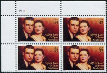 U.S. #3287 Alfred Lunt, Lynn Fontanne PNB of 4