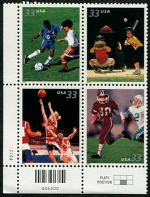 U.S. #3402a Youth Team Sports PNB of 4