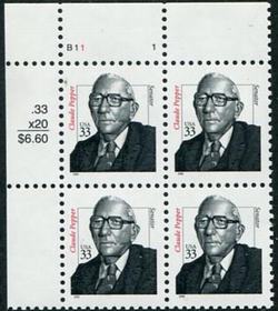 U.S. #3426 33c Senator Claude Pepper PNB of 4