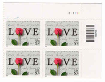 U.S. #3551 57c Love Self-Adhesive PNB of 4