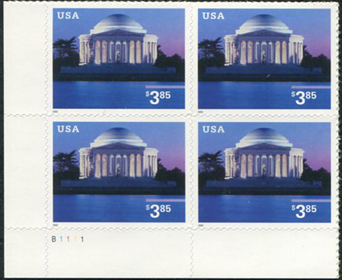 U.S. #3647 $3.85 Jefferson Memorial PNB of 4