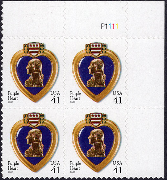 U.S. #4164 41c Purple Heart PNB of 4
