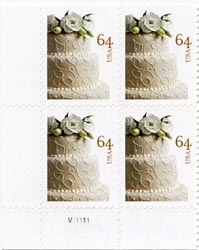 U.S. #4521 64c Wedding Cake PNB of 4