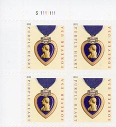 U.S. #4529 44c Purple Heart Plate Number Block PNB of 4