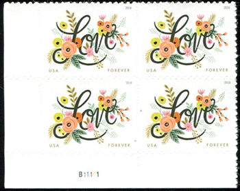 U.S. #5255 Love Florishes PNB of 4