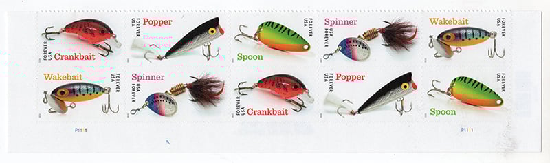U.S. #5965a Freshwater Fishing Lures, PNB 10