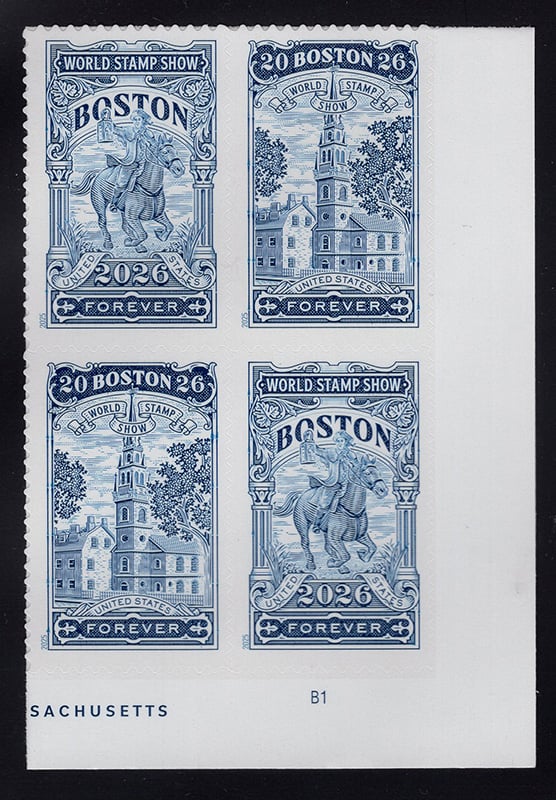 U.S. #6030a Boston 2026 World Stamp Show, PNB of 4