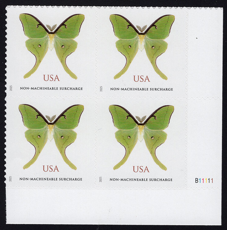 U.S. #6031 Luna Moth, non machinable rate, PNB of 4