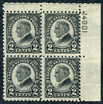 U.S. #612 Black Harding MNH PNB of 6