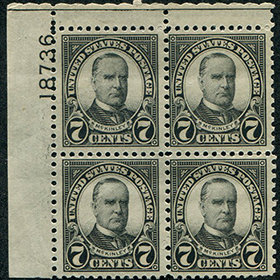 U.S. #639 Mint, Plate # Blk 4 mint