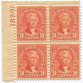U.S. #641 Mint, Plate # Blk 4