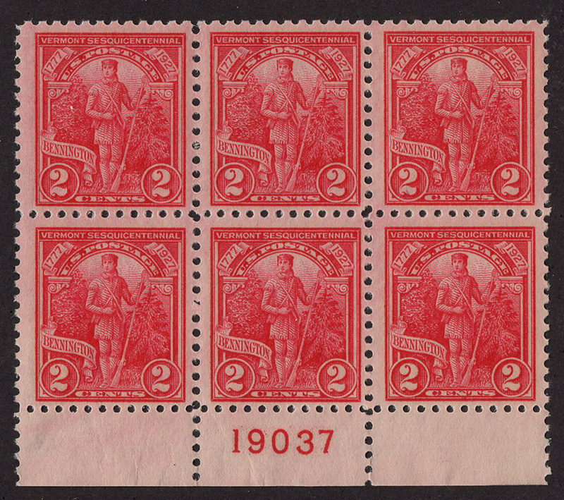 U.S. #643 Green Mountain Boys MNH PNB of 6 #19037