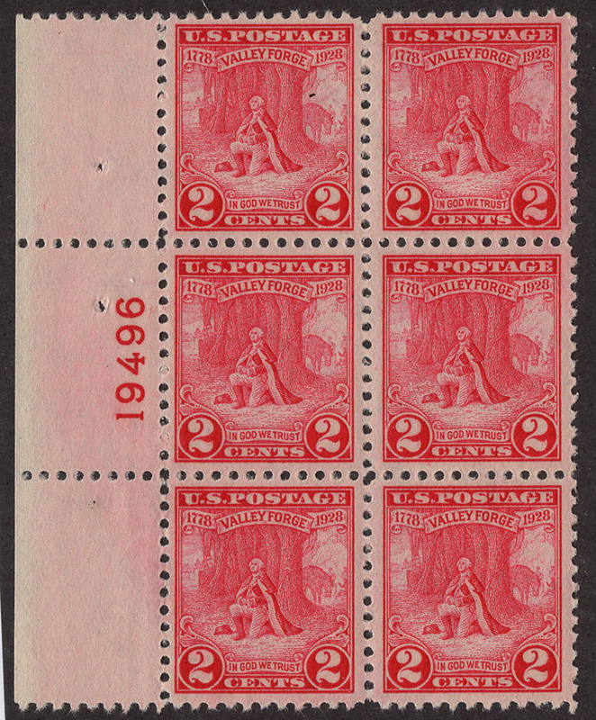 U.S. #645 Valley Forge Issue MNH PNB of 6 #19495