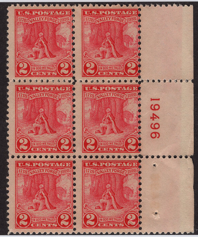 U.S. #645 Valley Forge Issue MNH PNB of 6 #19496