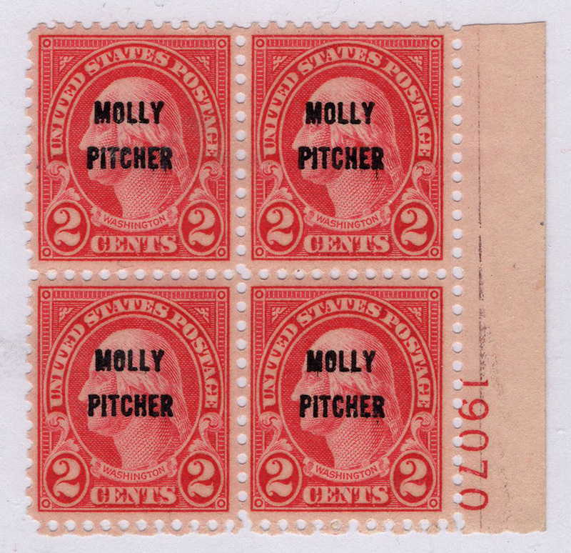 U.S. #646 Molly Pitcher Overprint MNH PNB of 4 #19070