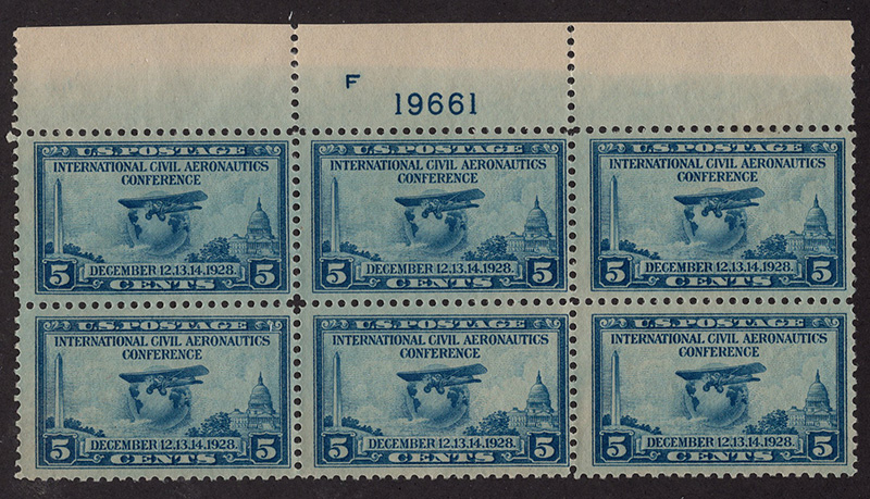 U.S. #650 5c Intl Civil Aeronautics Conf Mint PNB of 6 #F19661