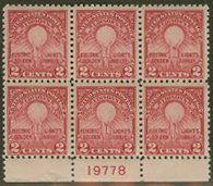 U.S. #654 Electric Light Jubilee MNH PNB of 6