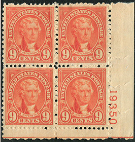 U.S. #667 Mint, Plate # Blk 4