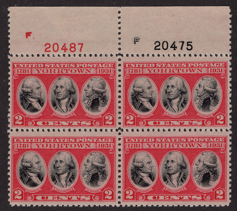 U.S. #703 Yorktown PNB of 4 Mint