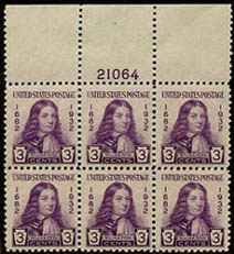 U.S. #724 William Penn Issue PNB of 6 Mint
