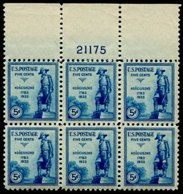 U.S. #734 Mint, Plate # Blk 6