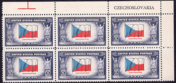 U.S. #910 Overrun Countries - Flag of Czechoslovakia PNB of 6
