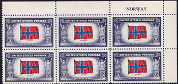 U.S. #911 Overrun Countries - Flag of Norway PNB of 6