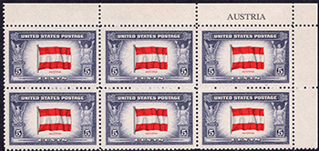 U.S. #919 Overrun Countries - Flag of Austria PNB of 6