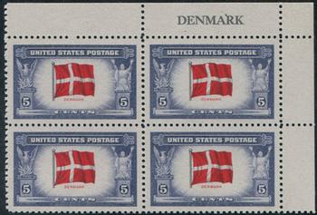 U.S. #920 Overrun Countries - Flag of Denmark, PNB of 4