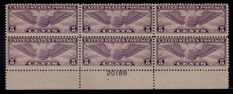 U.S. #C12 Winged Globe PNB of 6