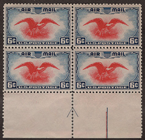 U.S. #C23 6c Eagle Holding Shield Arrow Block of 4