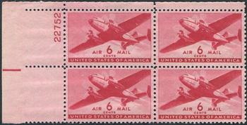 U.S. #C25 6c Twin-Motored Transport Plane PNB of 4