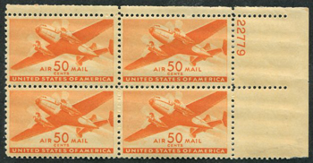 U.S. #C31 50c Twin-Motored Transport Plane PNB of 4
