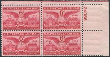 U.S. #C40 6c Alexandria Virginia Bicentennial PNB of 4