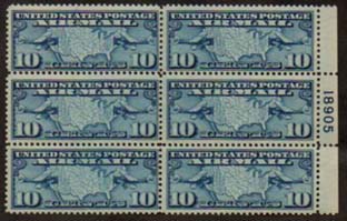 U.S. #C7 10c Map and Mail Planes MNH PNB of 6