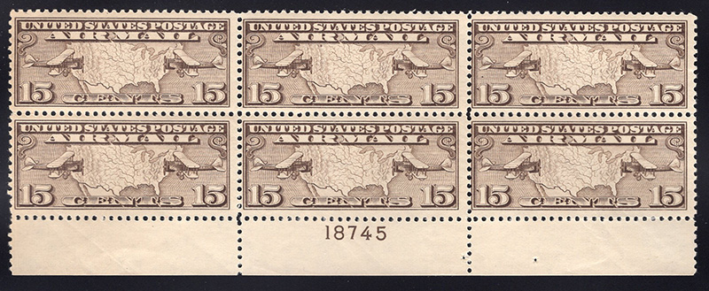 U.S. #C8 10c Map and Mail Planes MNH PNB of 6 bottom
