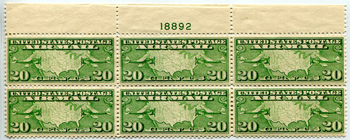 U.S. #C9 20c Map & Mail Planes MNH PNB of 6