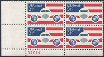 U.S. #C90 31c Plane and Globes PNB of 4