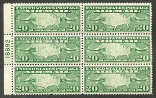 U.S. #C9 20c Map & Mail Planes MNH PNB of 6