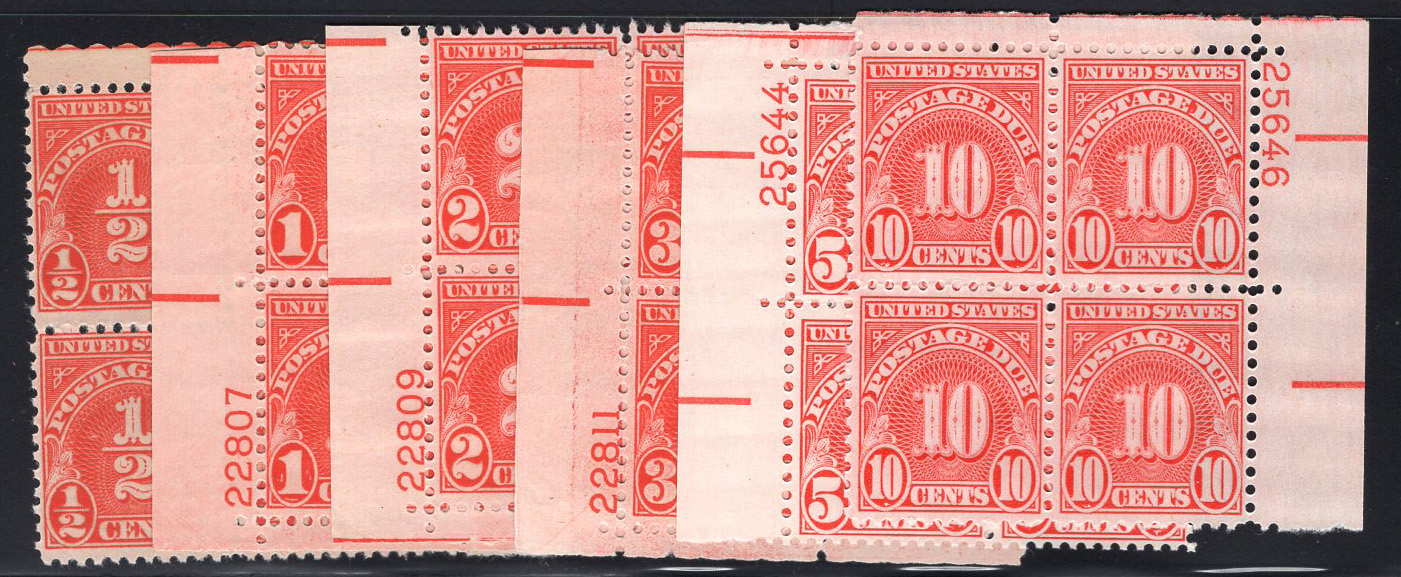 U.S. #J79 TO J84 Postage Due PNBs of 4