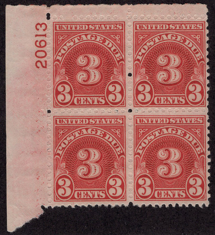U.S. #J82b 3c Postage Due Wet Printed PNB of 4