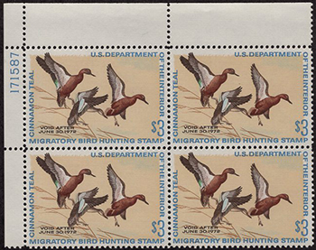 U.S. #RW38 Three Cinnamon Teal PNB of 4 Mint