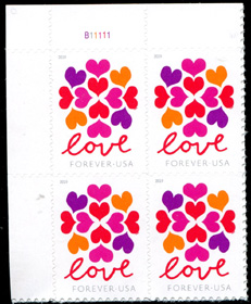 U.S. #5339 Love Hearts Blossom PNB of 4