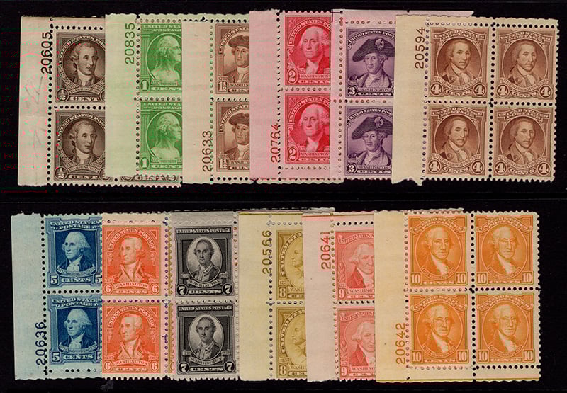 U.S. #704-15 Washington Bicentennial Blocks of 4