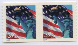 U.S. #3982 39c Lady Liberty Flag Coil Pair MNH