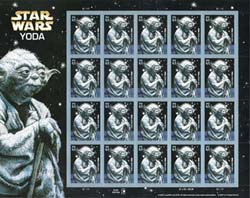 U.S.  #4205 Star Wars Yoda, Pane of 20