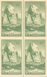 U.S. #763 Zion Park Vertical Line Block of 4 w/arrow top or bottom