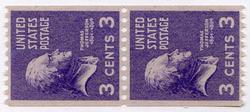U.S. #851 3c Thomas Jefferson Coil Pair MNH