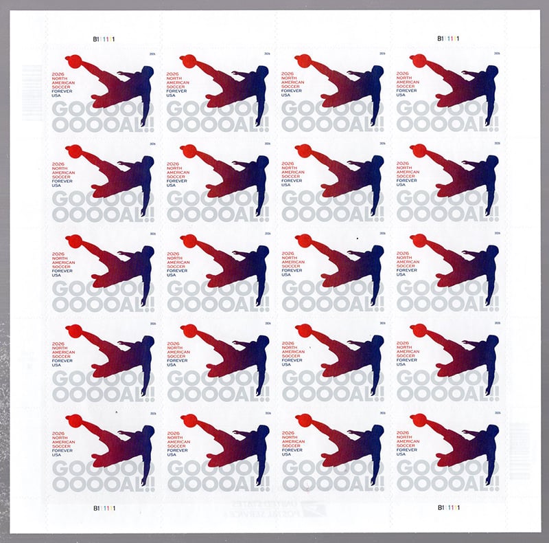 U.S. #6105 North American Soccer Pane of 20