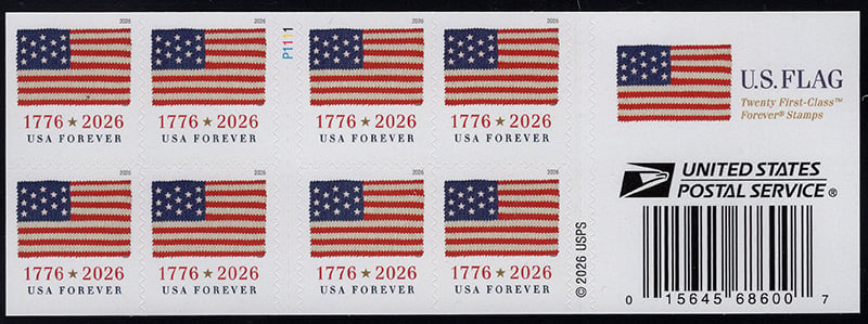 U.S. #6112 US Flag 2026 APU Dbl-Booklet Pane of 20